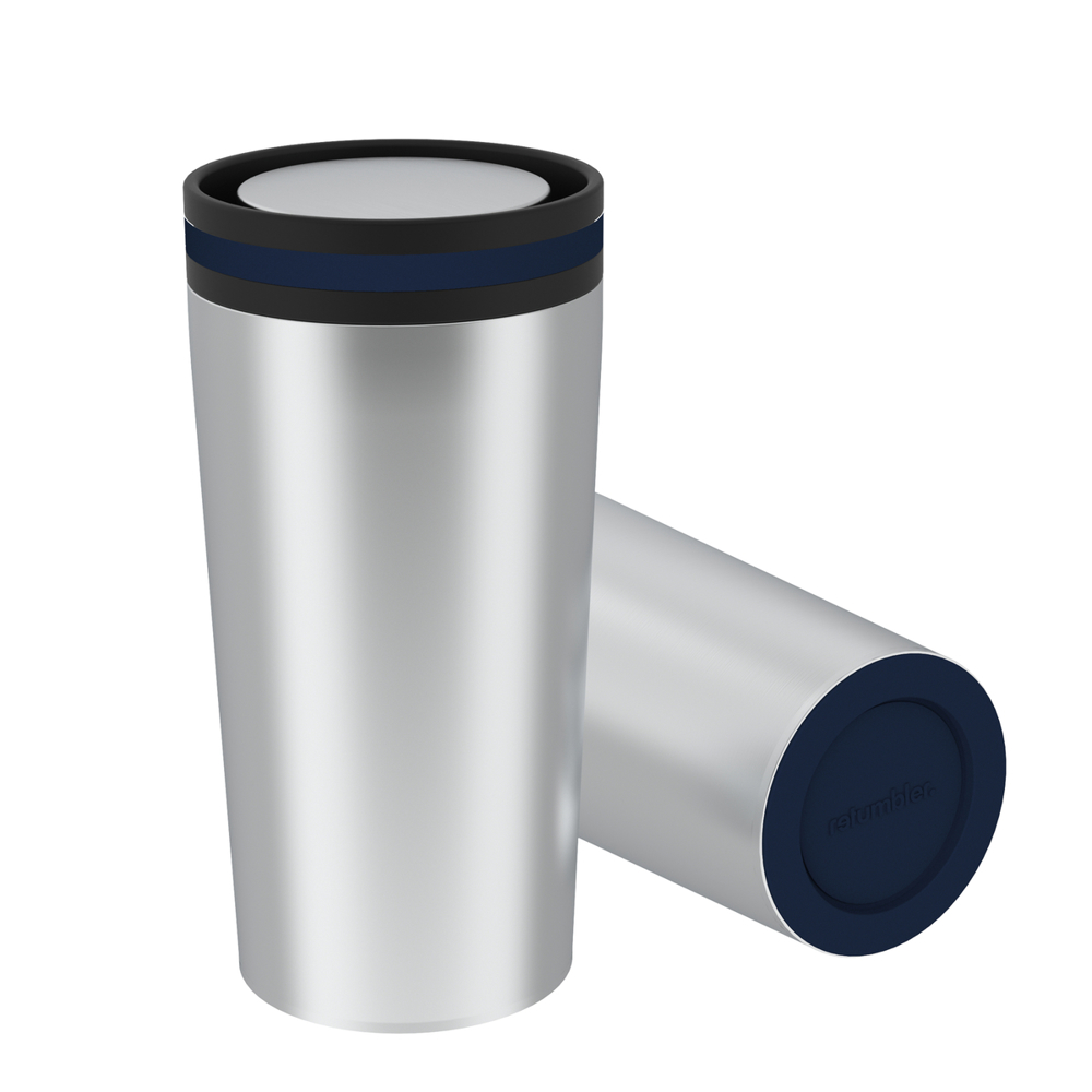 Thermobecher RETUMBLER-myDRINQEO - silber, marineblau